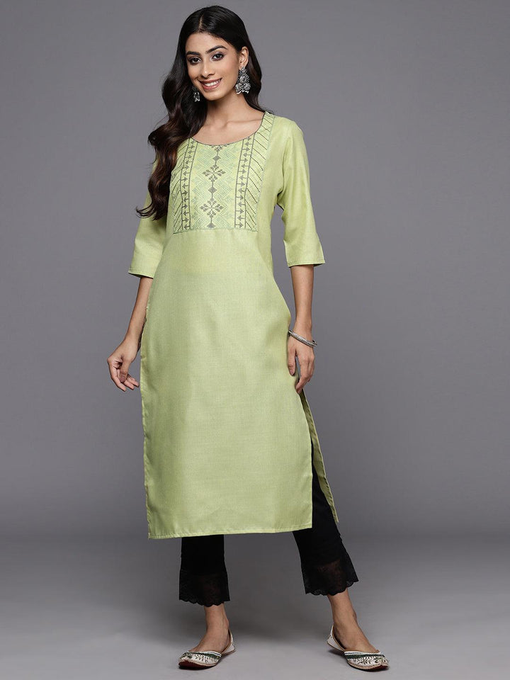 Green Yoke Design Cotton Straight Kurta