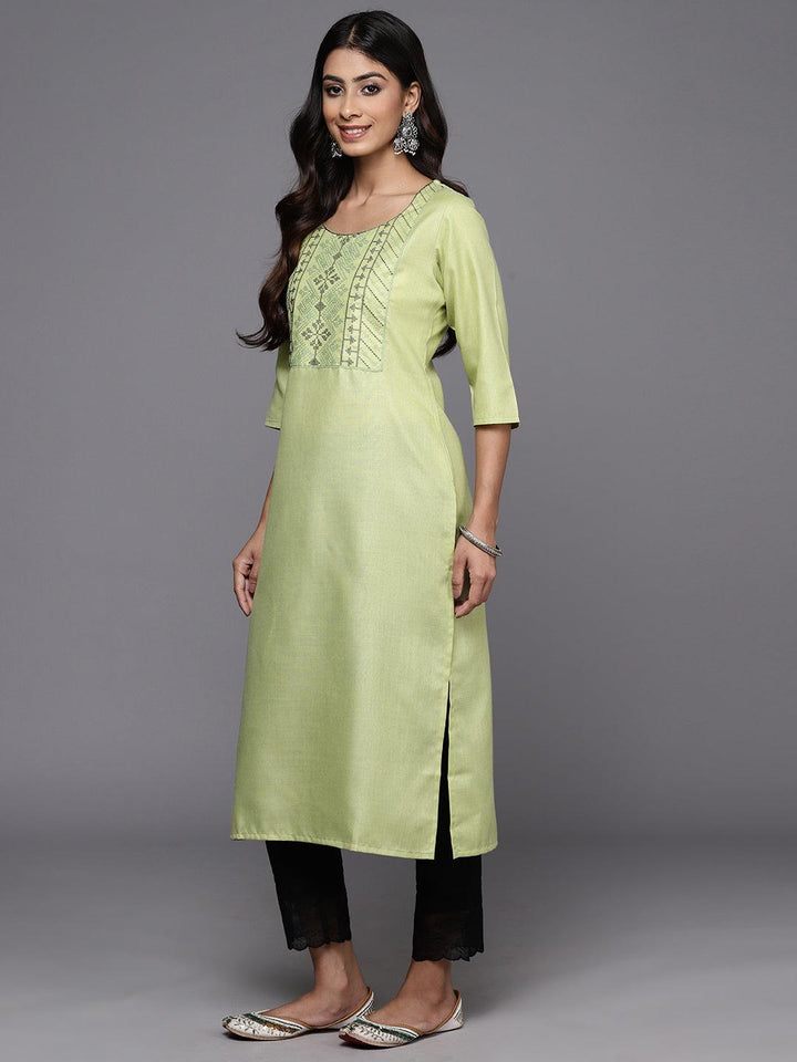 Green Yoke Design Cotton Straight Kurta