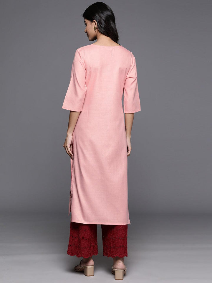Peach Yoke Design Cotton Straight Kurta