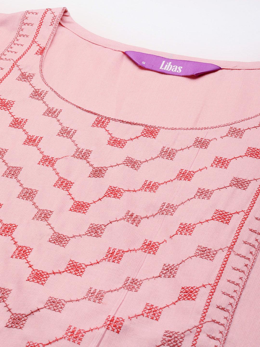 Peach Yoke Design Cotton Straight Kurta - ShopLibas