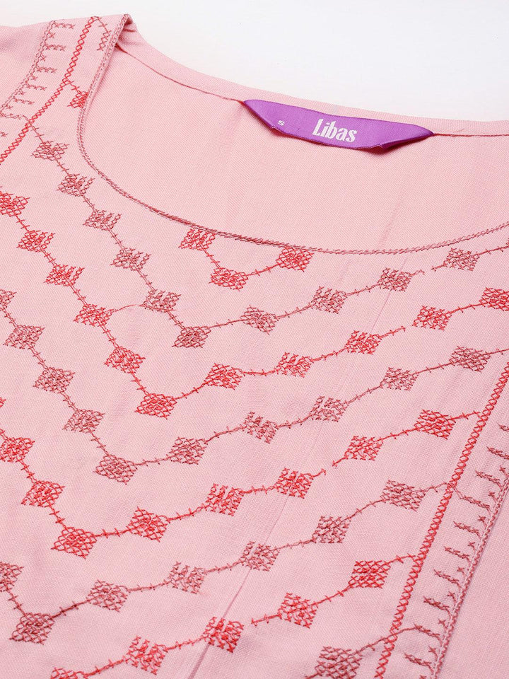 Peach Yoke Design Cotton Straight Kurta