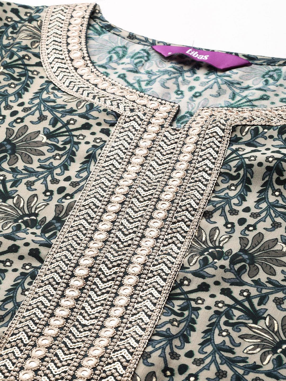 Blue Printed Silk Straight Kurta - ShopLibas