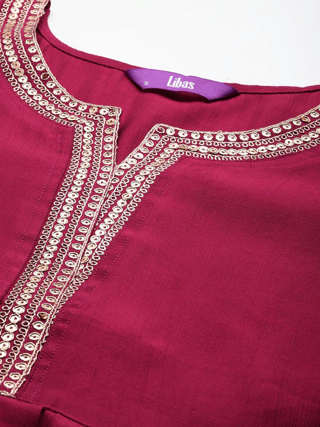 Pink Embellished Silk A-Line Kurta - ShopLibas