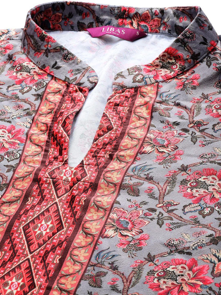 Multicoloured Printed Velvet Suit Set