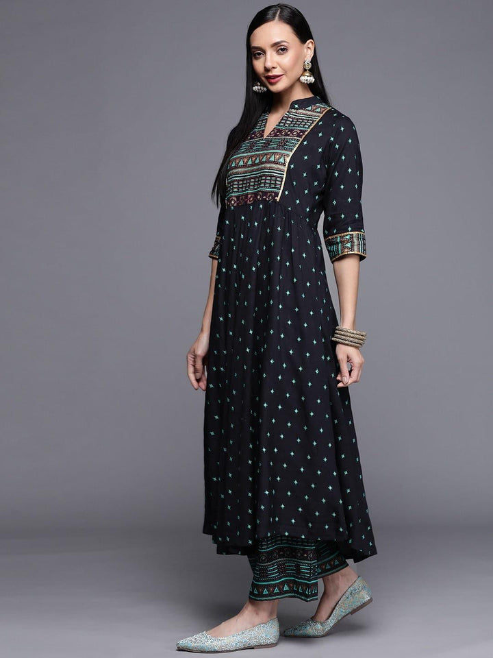 Blue Printed Rayon Kurta