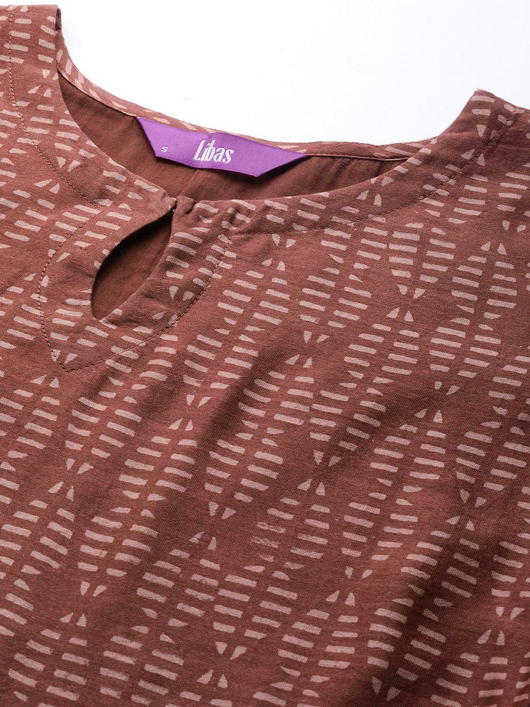 Brown Printed Chanderi Silk Suit Set - ShopLibas