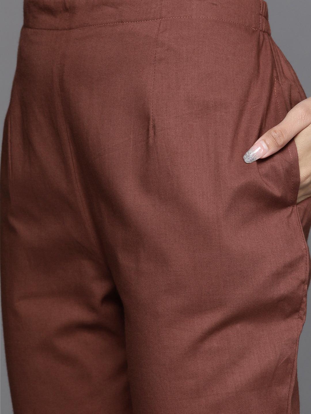 Brown Printed Chanderi Silk Suit Set - ShopLibas