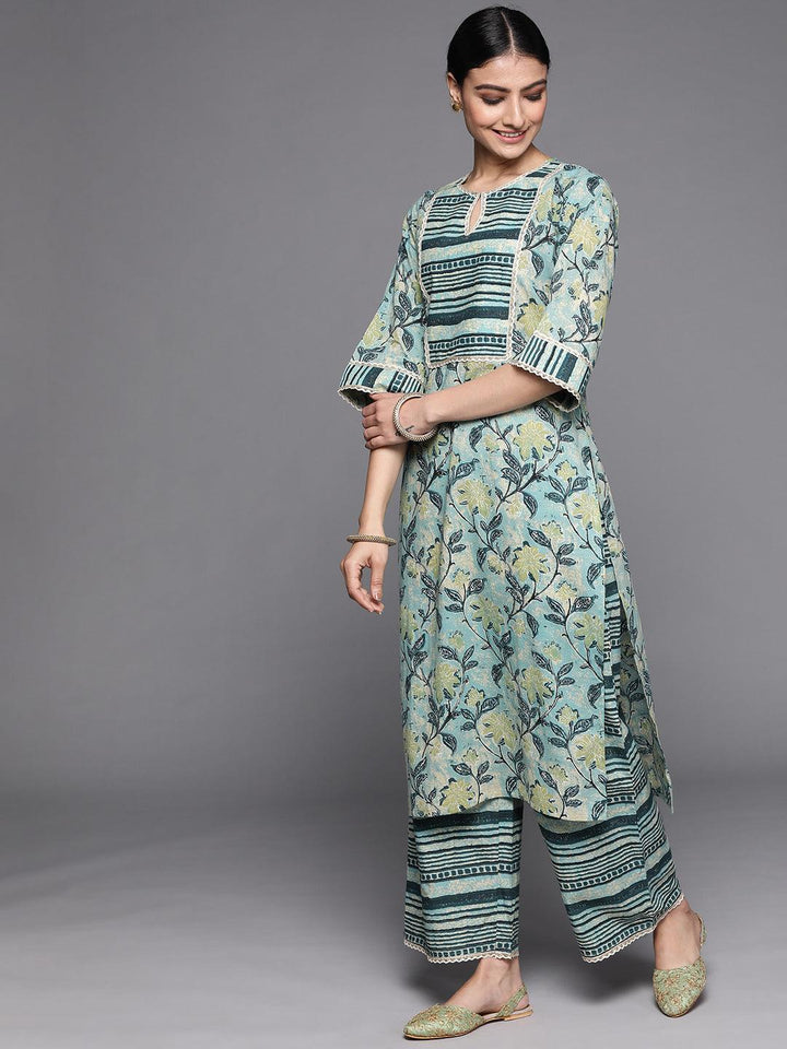 Green Printed Cotton Suit Set