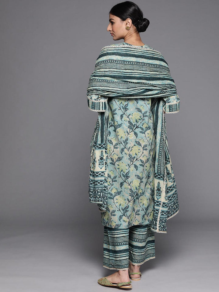 Green Printed Cotton Suit Set