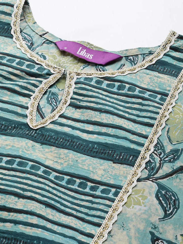 Green Printed Cotton Suit Set