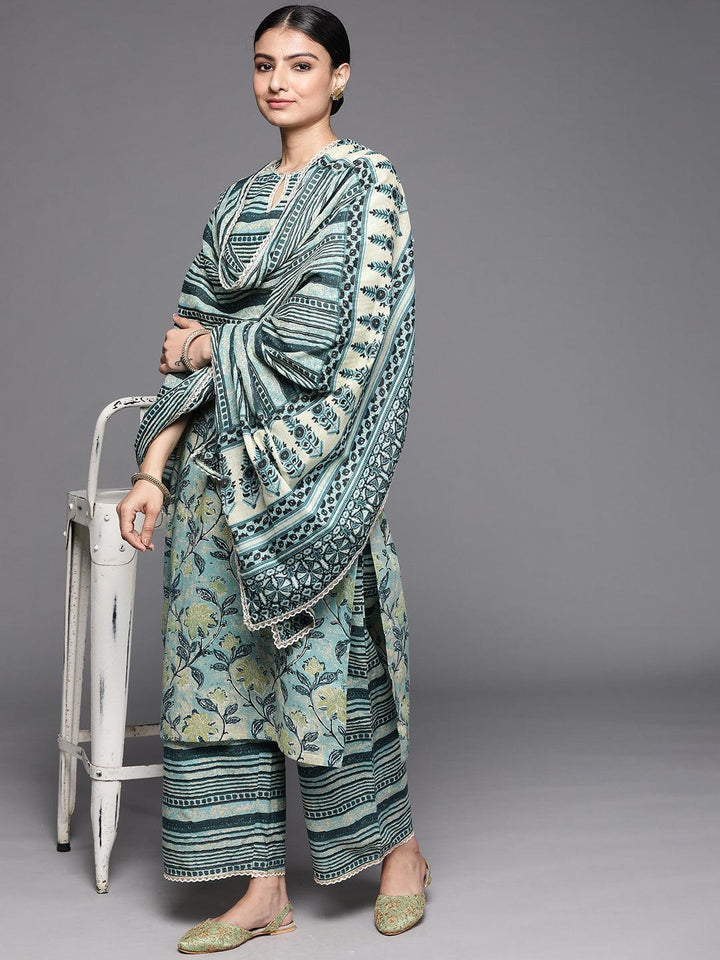 Green Printed Cotton Suit Set