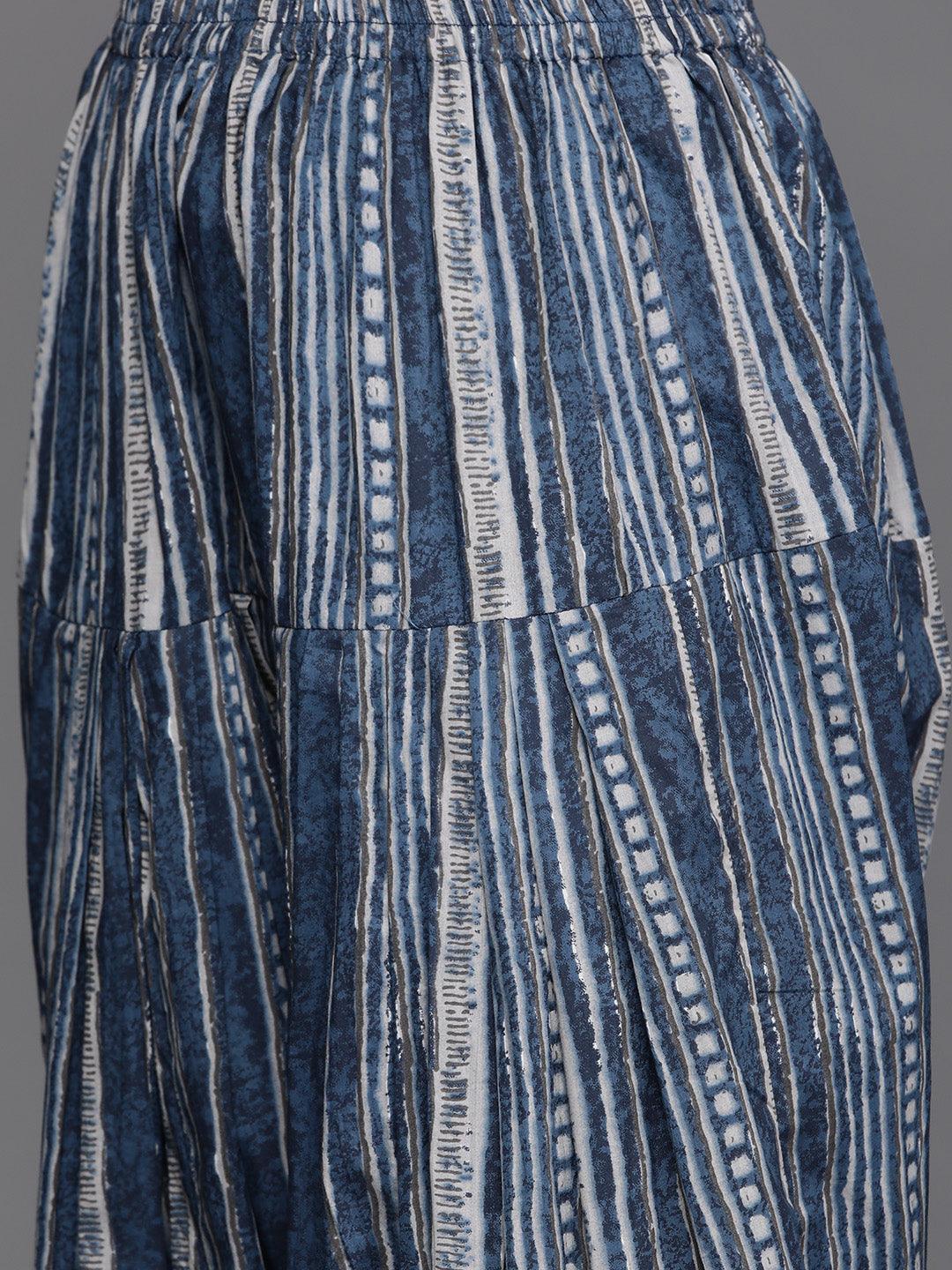 Blue Printed Cotton Suit Set - ShopLibas