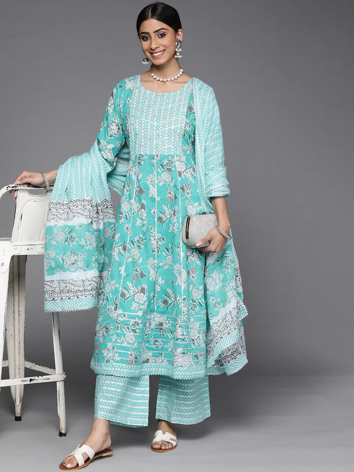 Blue Printed Cotton Suit Set