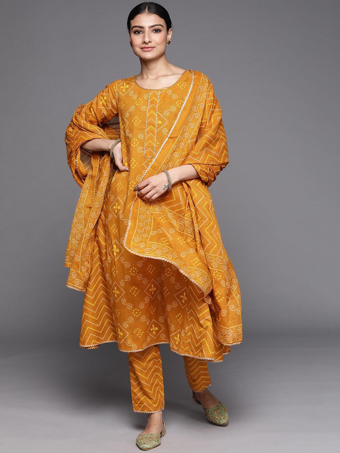 Mustard Printed Cotton Suit Set - ShopLibas