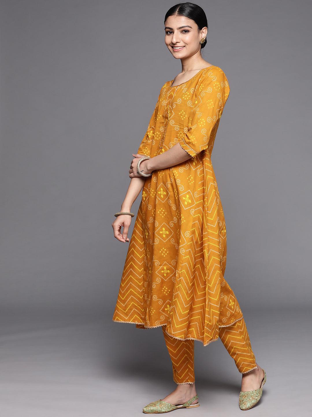 Mustard Printed Cotton Suit Set - ShopLibas