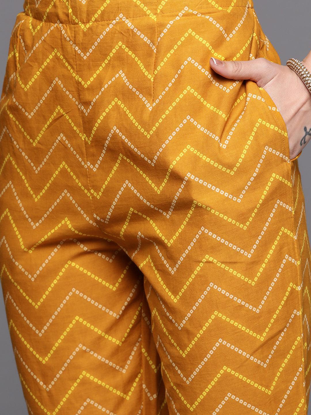 Mustard Printed Cotton Suit Set - ShopLibas