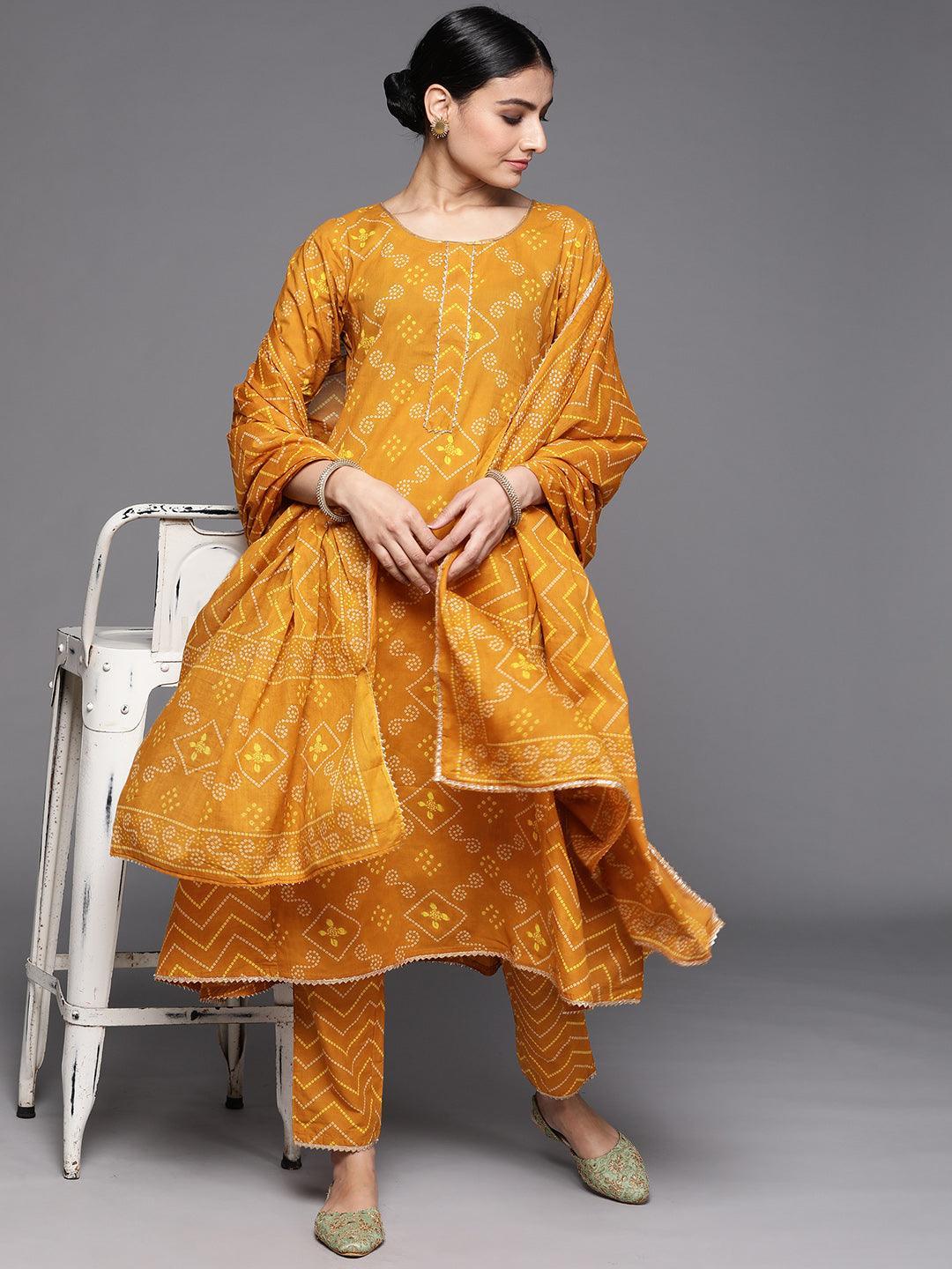 Mustard Printed Cotton Suit Set - ShopLibas