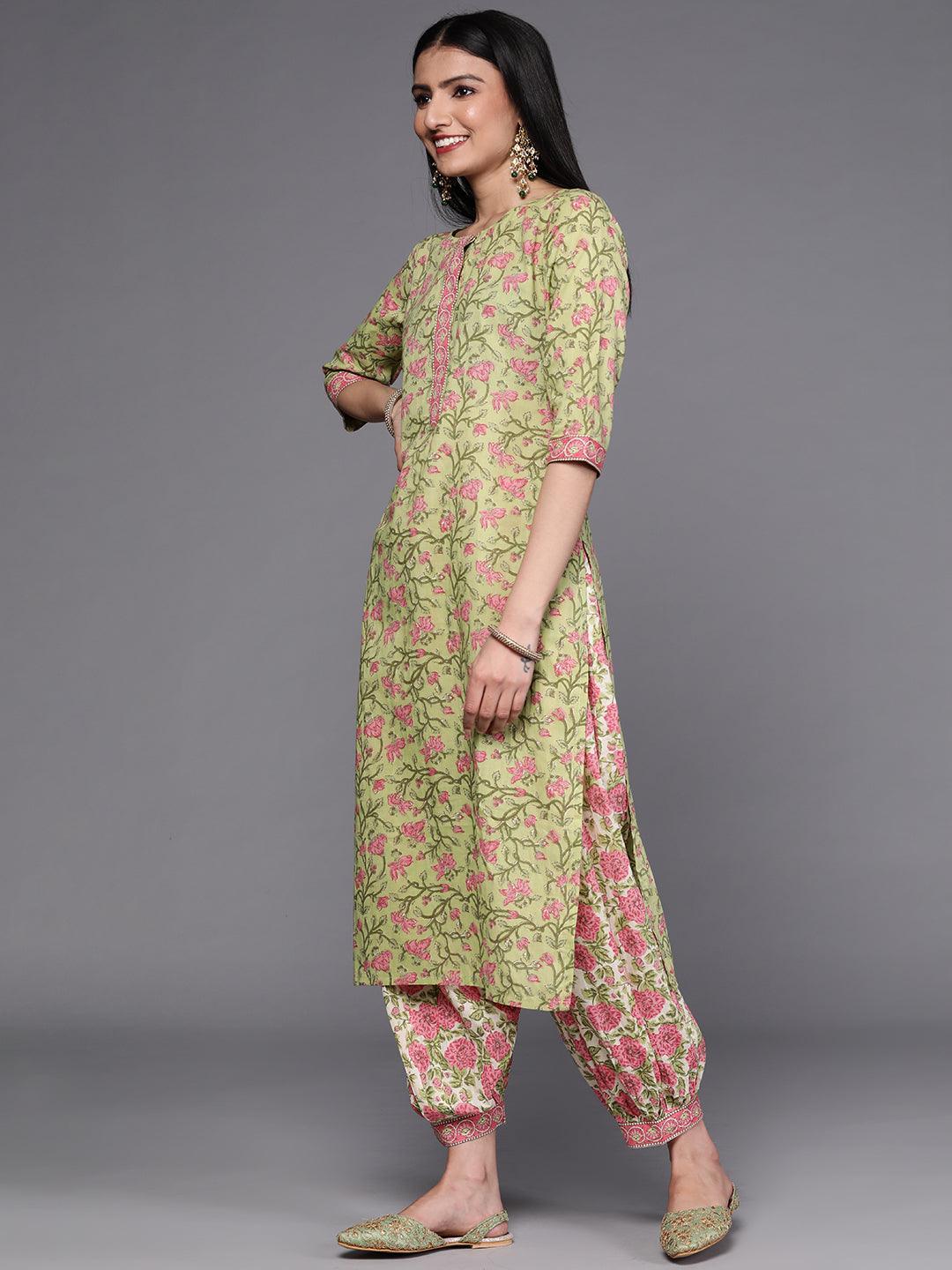 Green Printed Cotton Suit Set - ShopLibas