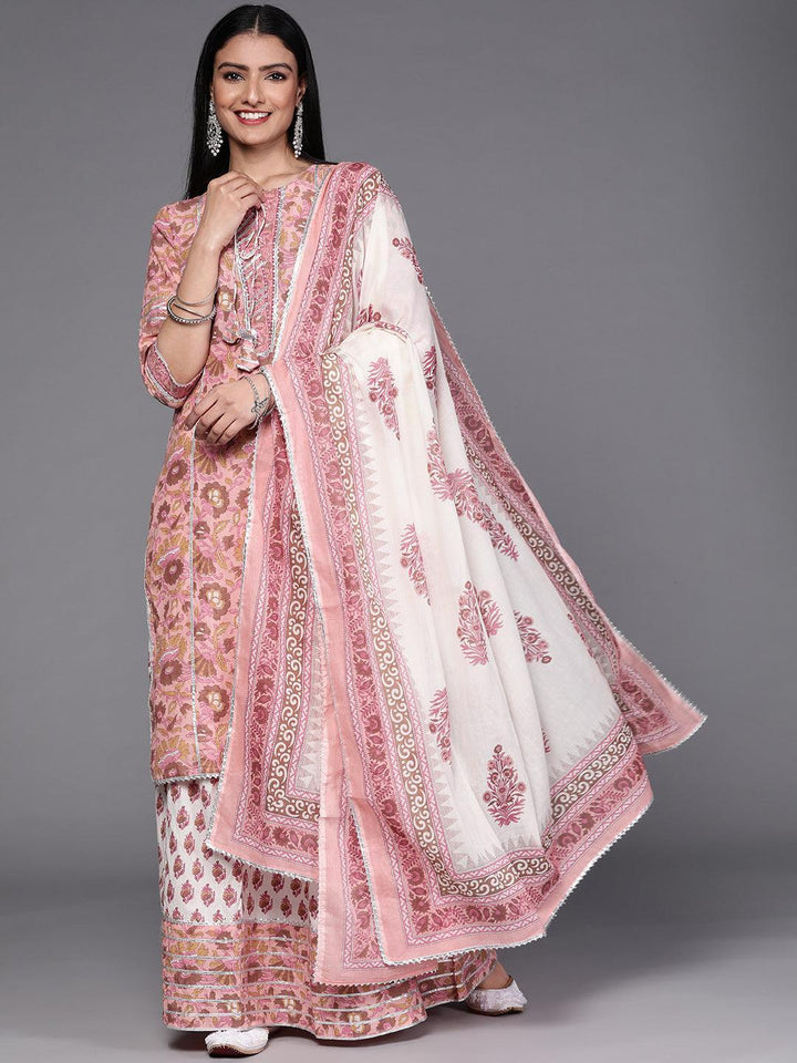 Pink Printed Cotton Suit Set