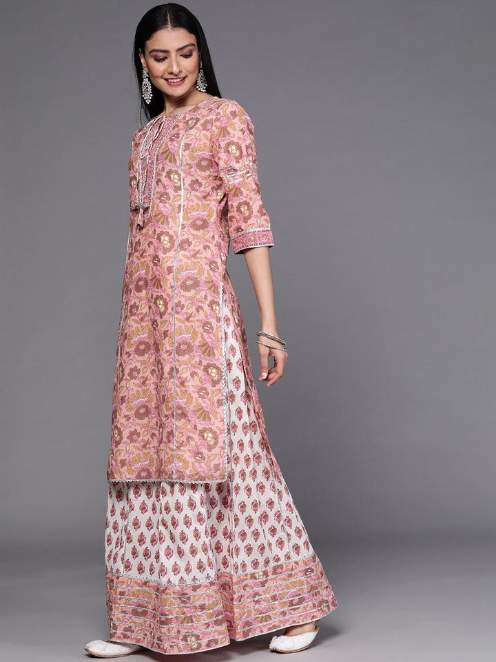 Pink Printed Cotton Suit Set