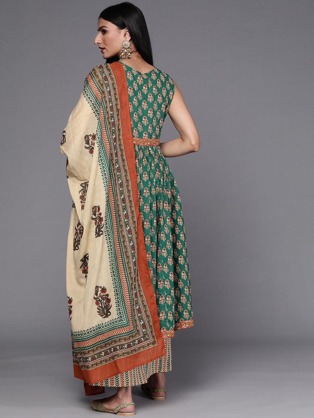 Green Printed Cotton Suit Set - ShopLibas