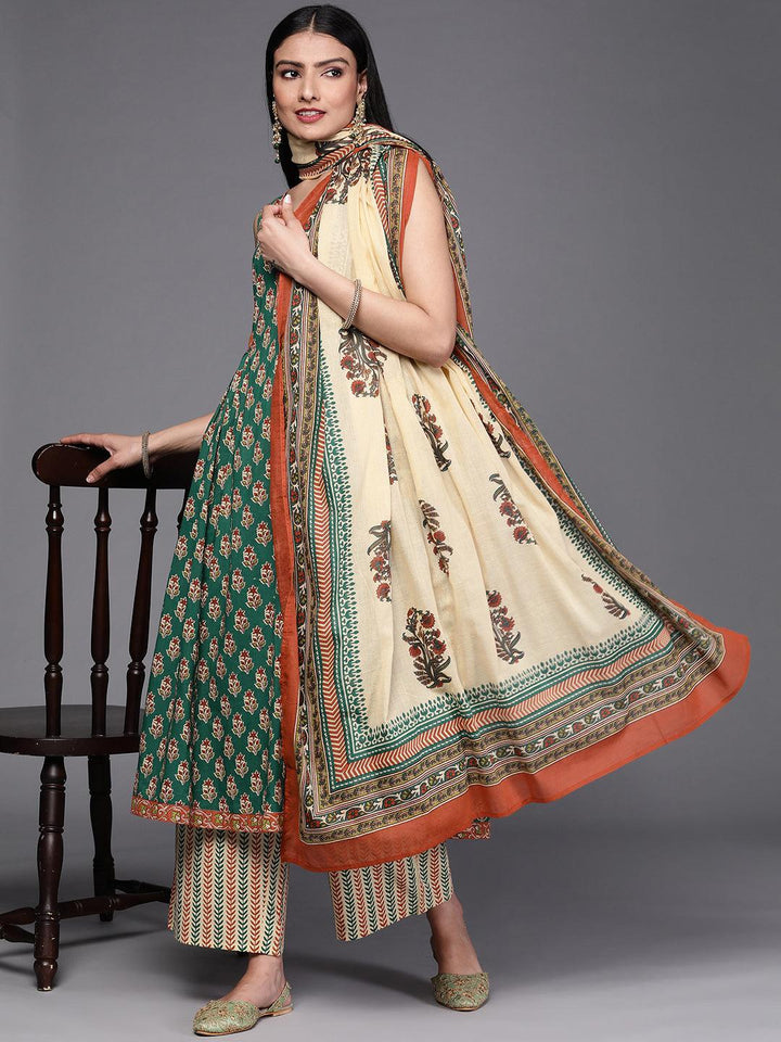 Green Printed Cotton Suit Set