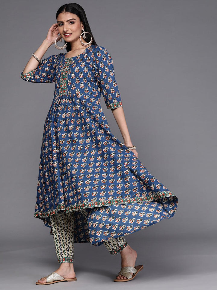 Blue Printed Cotton Suit Set