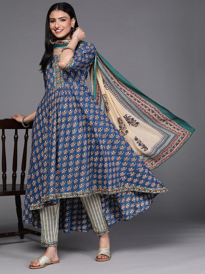 Blue Printed Cotton Suit Set