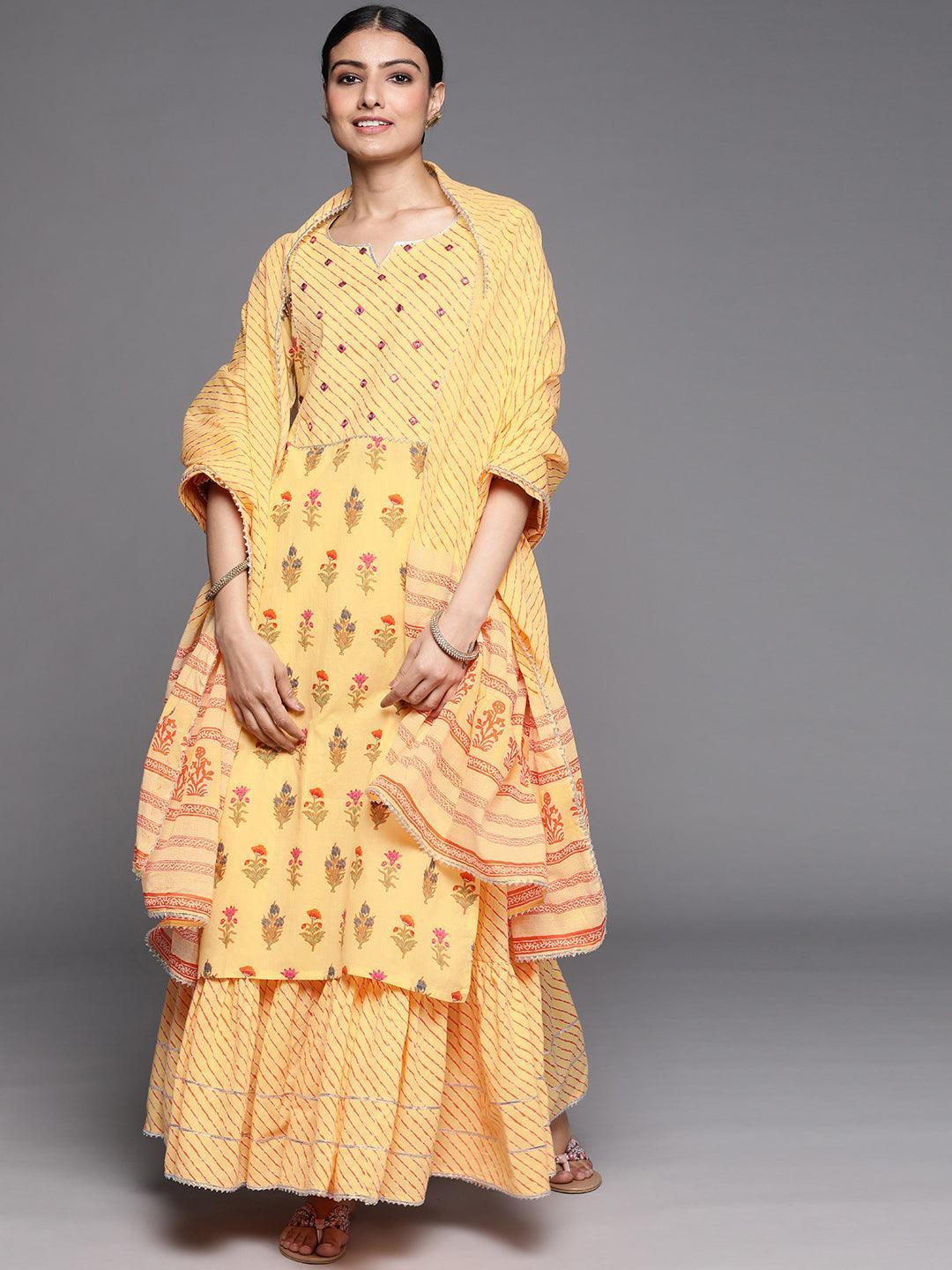 Yellow Printed Cotton Suit Set - ShopLibas