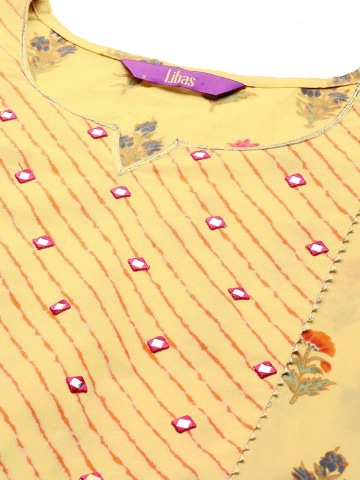 Yellow Printed Cotton Suit Set