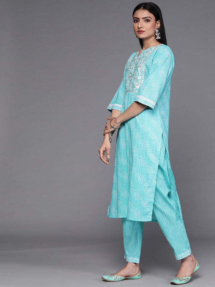 Blue Printed Cotton Suit Set