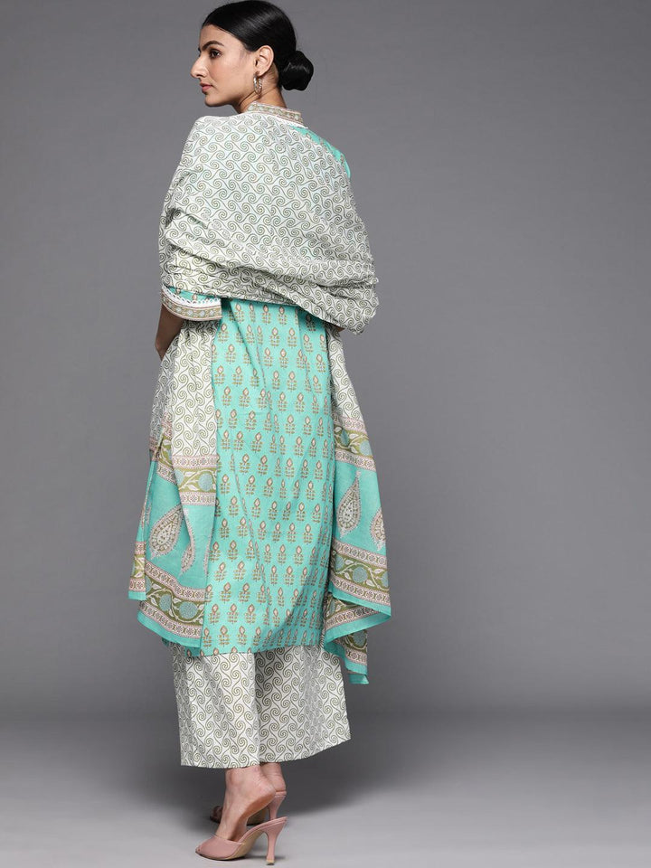 Sea Green Printed Cotton Suit Set