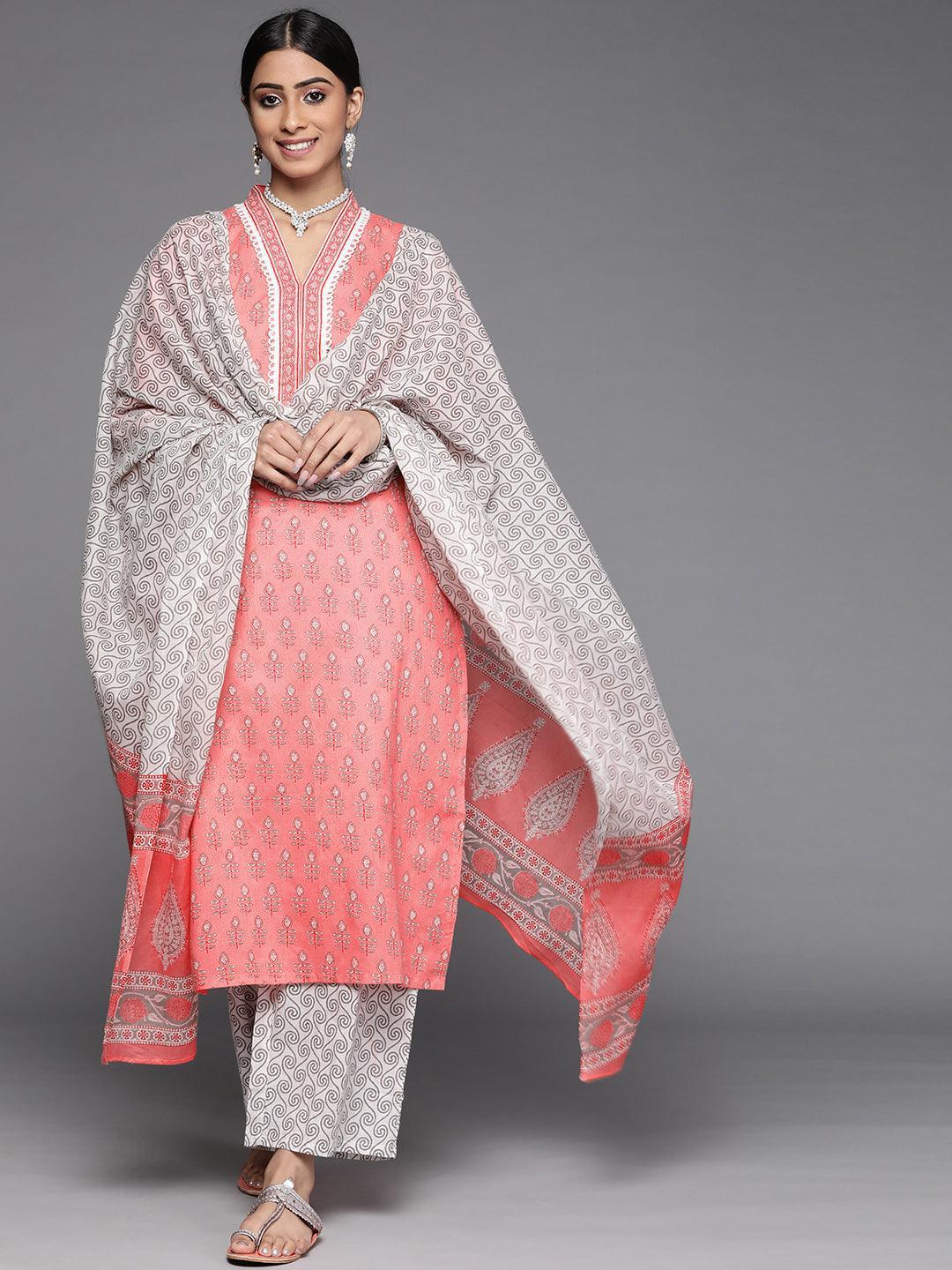 Pink Printed Cotton Suit Set - ShopLibas