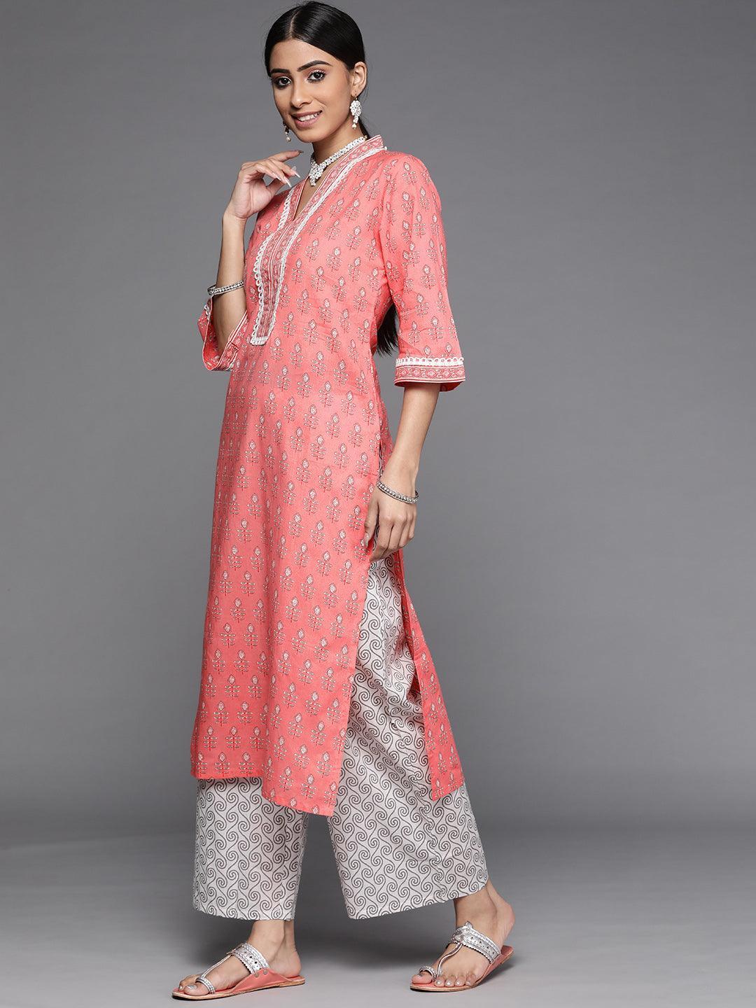 Pink Printed Cotton Suit Set - ShopLibas