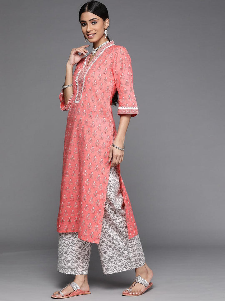 Pink Printed Cotton Suit Set