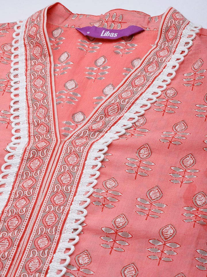 Pink Printed Cotton Suit Set