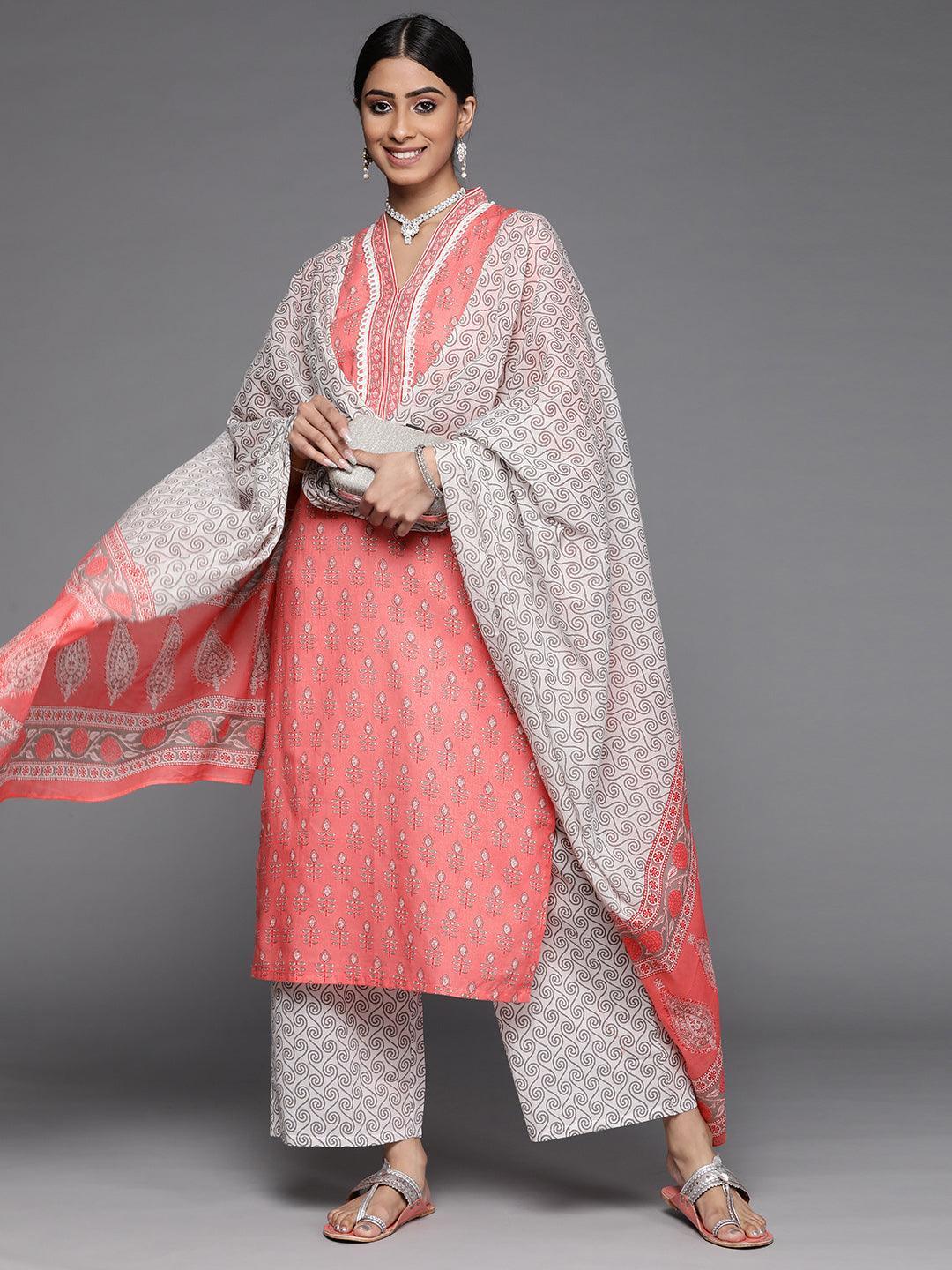 Pink Printed Cotton Suit Set - ShopLibas