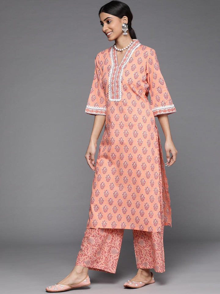 Peach Printed Cotton Suit Set