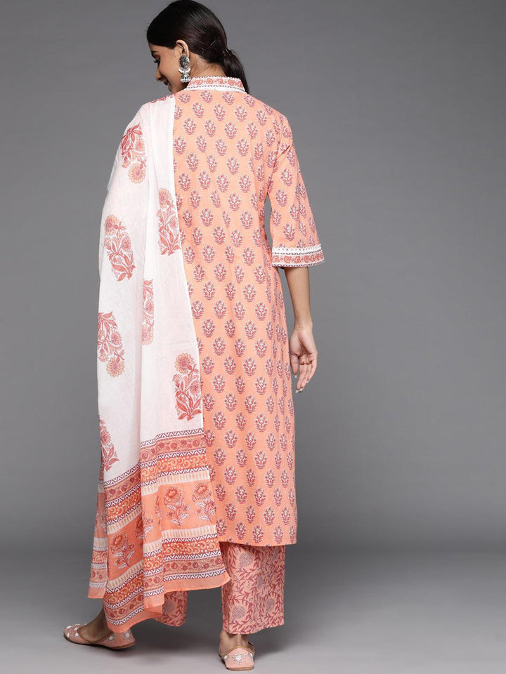 Peach Printed Cotton Suit Set