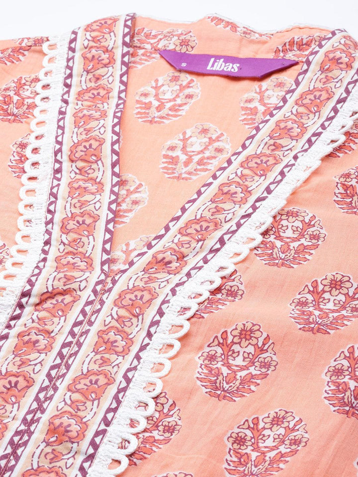 Peach Printed Cotton Suit Set