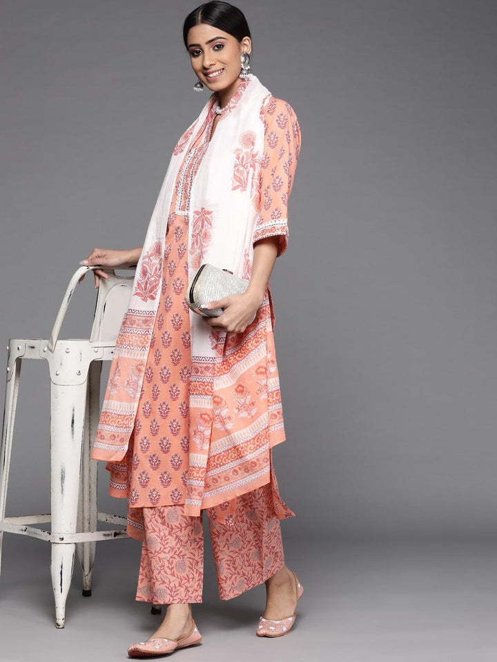 Peach Printed Cotton Suit Set