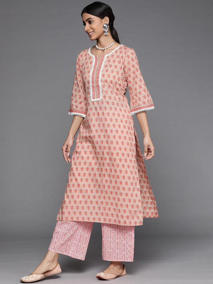 Peach Printed Cotton Suit Set