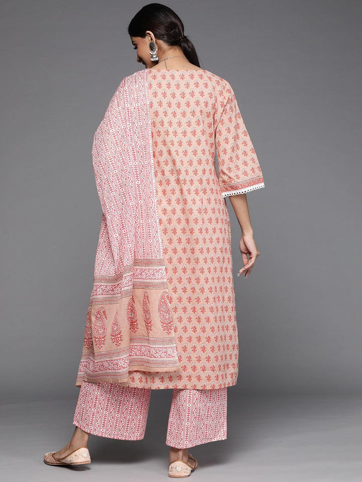 Peach Printed Cotton Suit Set