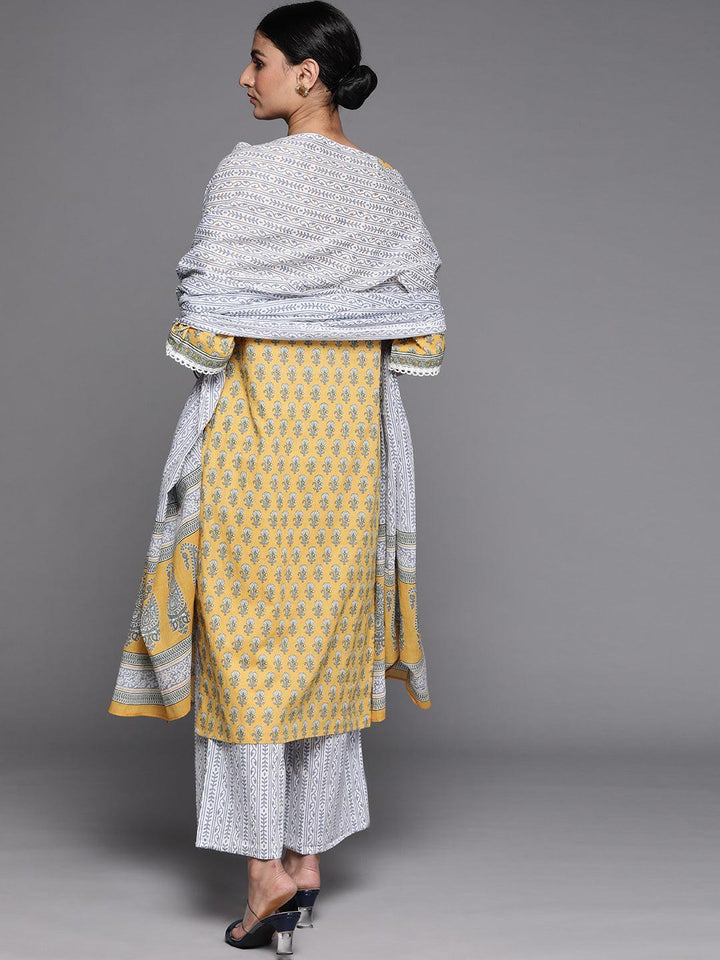 Yellow Printed Cotton Suit Set