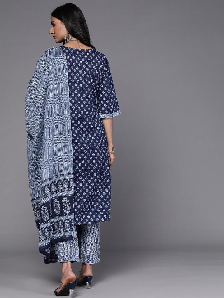 Blue Printed Cotton Suit Set