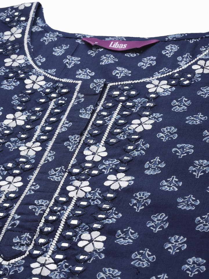 Blue Printed Cotton Suit Set