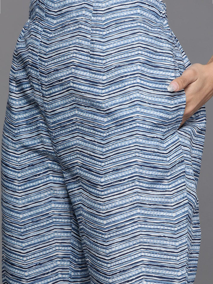 Blue Printed Cotton Suit Set