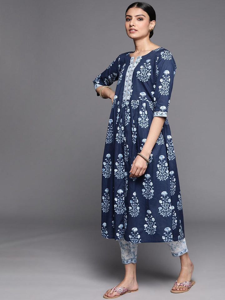 Blue Printed Cotton Suit Set