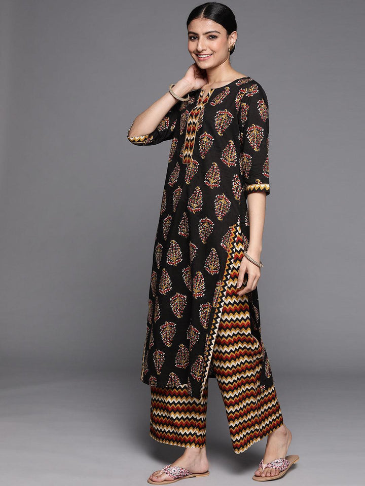 Black Printed Cotton Suit Set