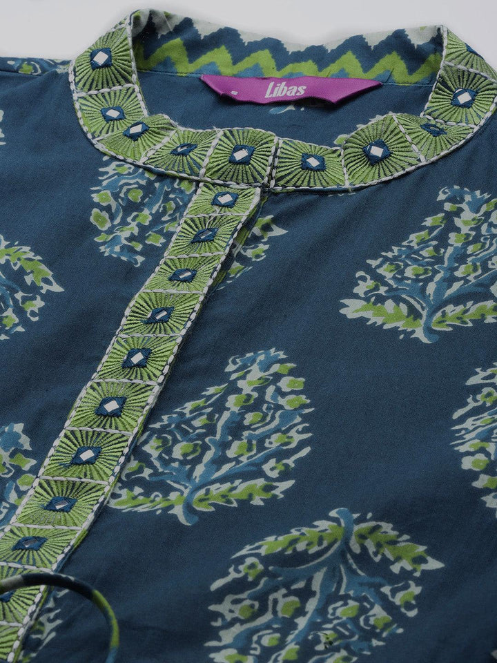 Blue Printed Cotton Suit Set